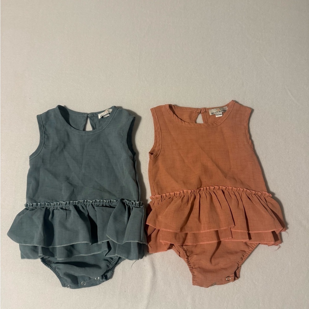 Ruffled Baby Rompers in Blue and Orange